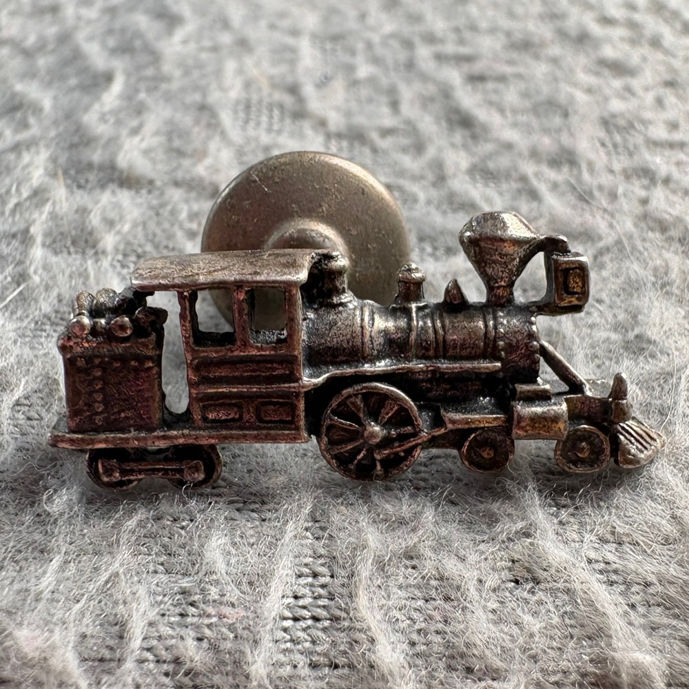 Vintage Sterling Silver Steam Locomotive Train Lapel Pin Tie Tack 925 Engine